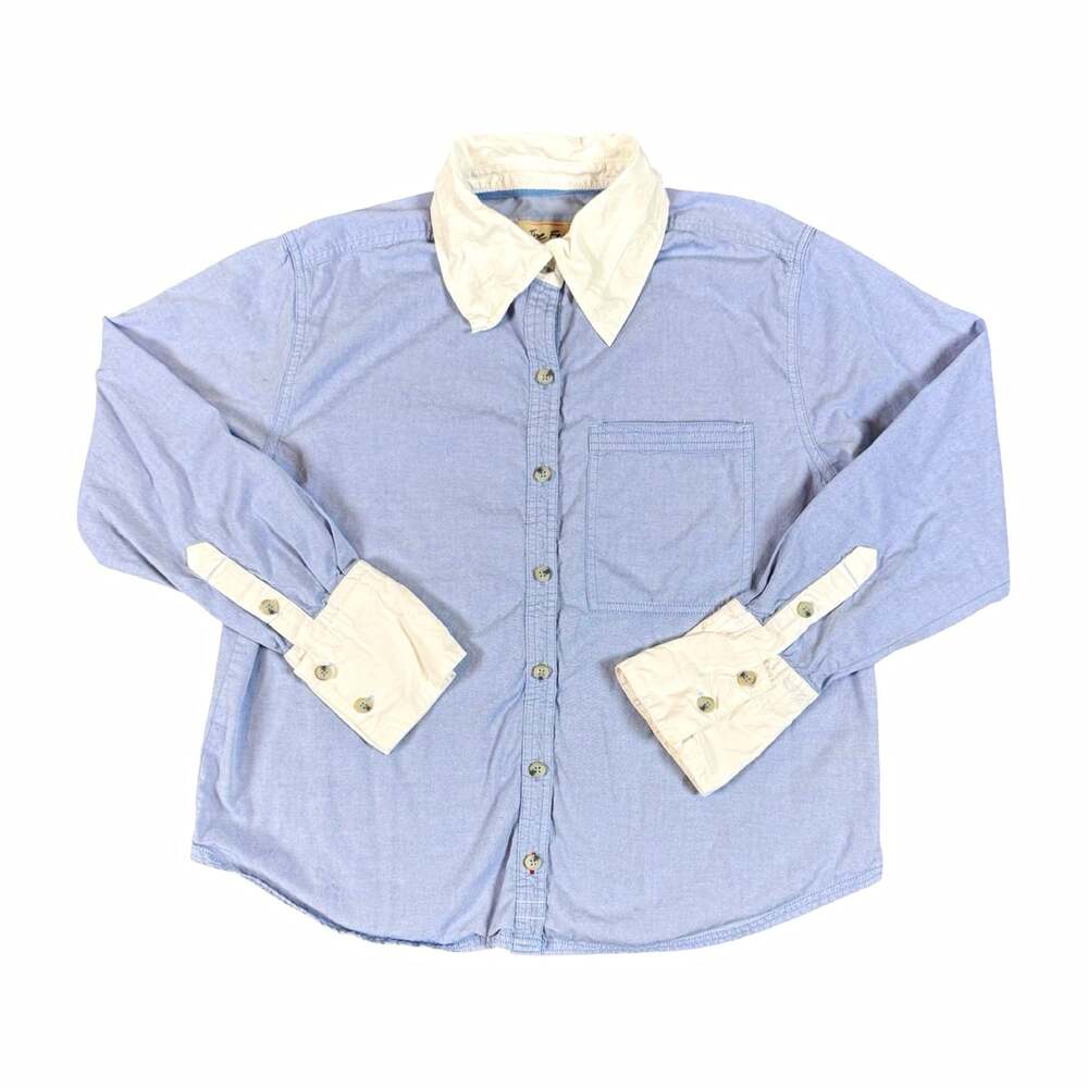 We The Free Woven Cotton Solid Button Up Shirt Long Sleeve Preppy Size S